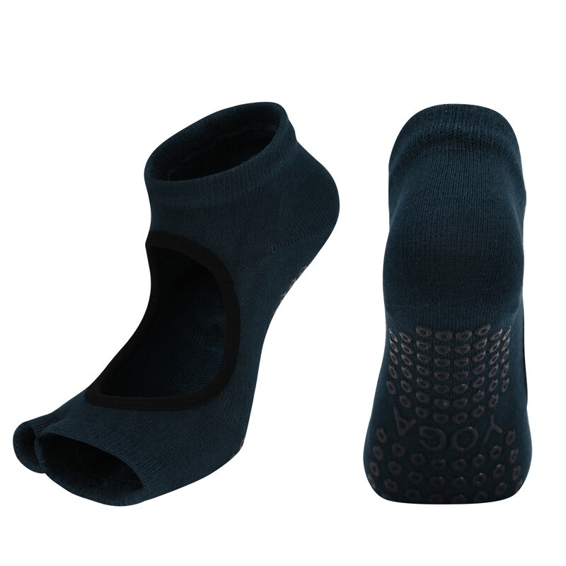 Shaped Sports Anti-Slip Women's Open Toe Socks SF0333 with black grip pattern for yoga or fitness.